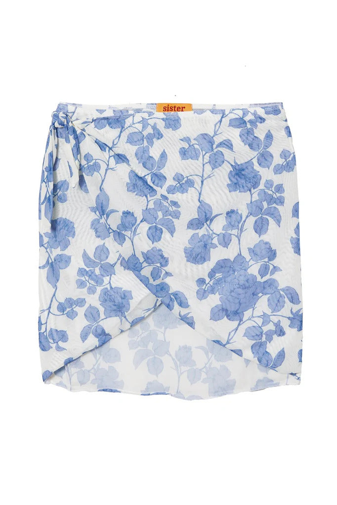 Bridget Wrap Skirt in White Blue Floral - Sister NY